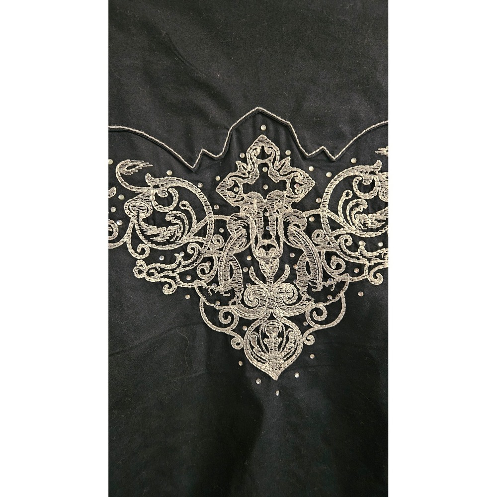 Western Rock 47 by Wrangler Black Embroidered Rhinestone Snap Shirt Womens XXL - Picture 7 of 9